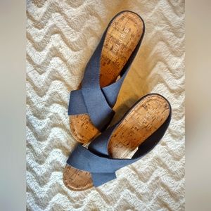 Esprit Oceane Navy Blue Cork Wedge Sandals Size 10m